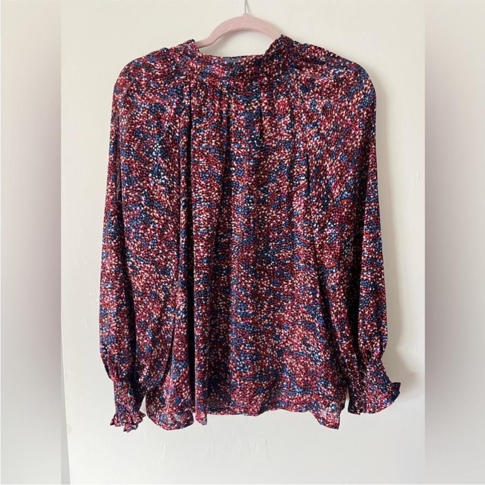 Jade melody tam size small Smocked Neck Long-Sleeve Blouse in Burgundy